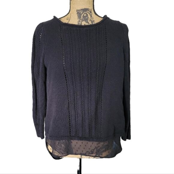 Small Lucky Brand black twofer sweater with sheer polkadot detail - Picture 2 of 4